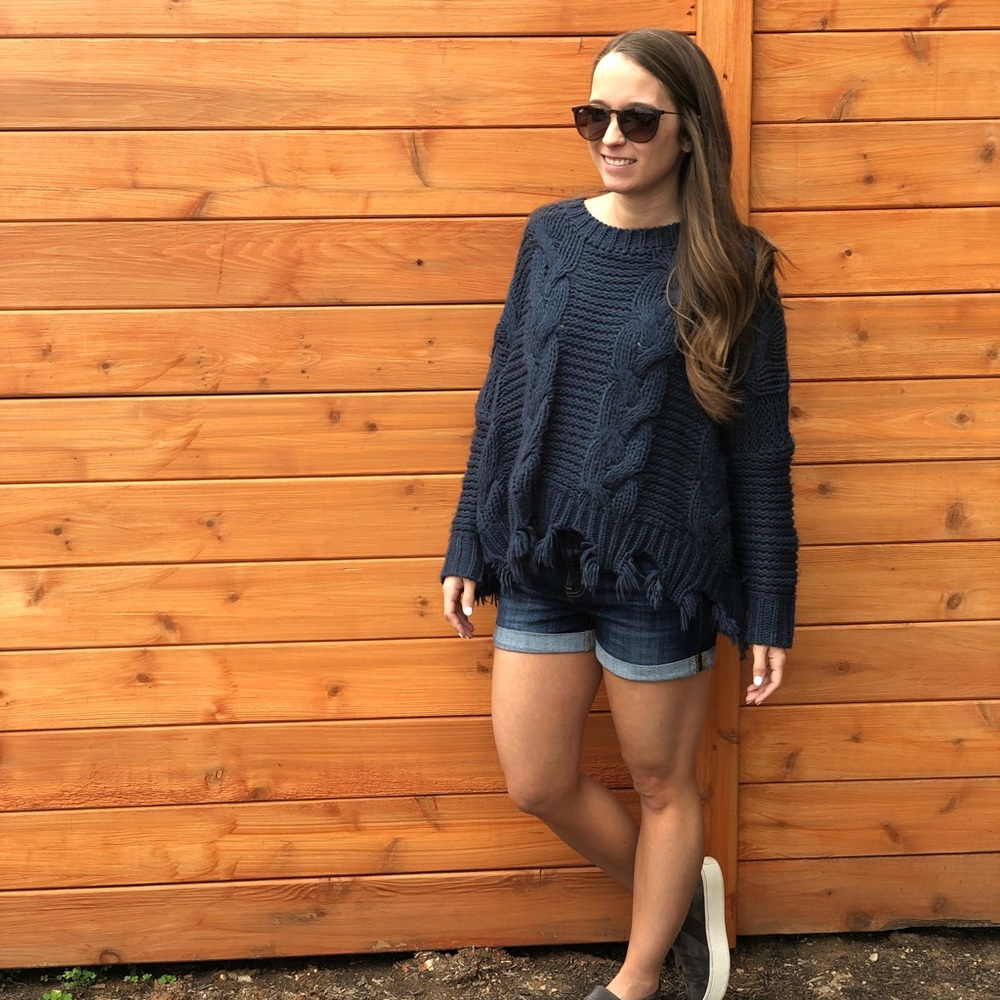 Distressed She & Sky Dark Teal Sweater